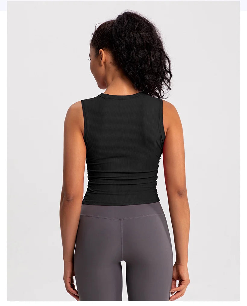 2024 Summer Women's Sports Vest Tank Vest Sleeveless Yoga Vest Ruched Slim-fit Quick-dry Sports Tops Running Shirt Fitness Top