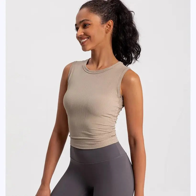 2024 Summer Women's Sports Vest Tank Vest Sleeveless Yoga Vest Ruched Slim-fit Quick-dry Sports Tops Running Shirt Fitness Top