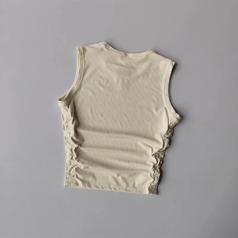 2024 Summer Women's Sports Vest Tank Vest Sleeveless Yoga Vest Ruched Slim-fit Quick-dry Sports Tops Running Shirt Fitness Top