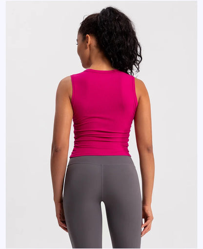 2024 Summer Women's Sports Vest Tank Vest Sleeveless Yoga Vest Ruched Slim-fit Quick-dry Sports Tops Running Shirt Fitness Top