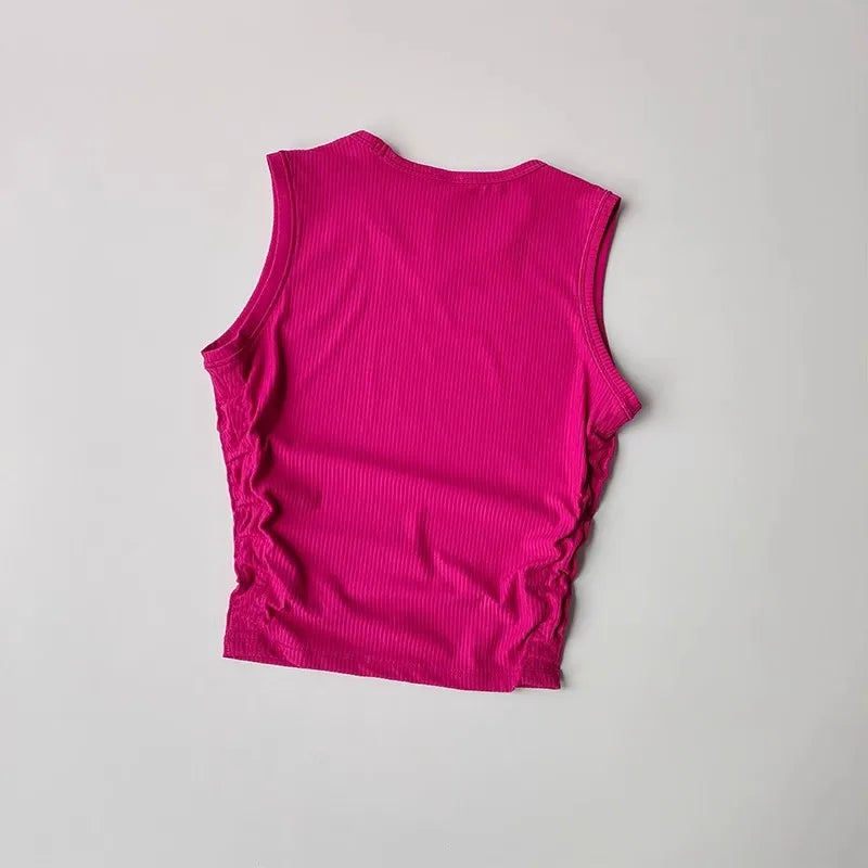 2024 Summer Women's Sports Vest Tank Vest Sleeveless Yoga Vest Ruched Slim-fit Quick-dry Sports Tops Running Shirt Fitness Top