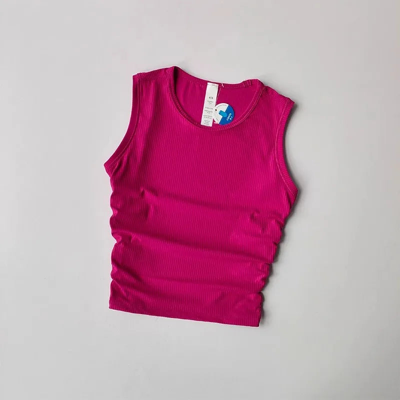 2024 Summer Women's Sports Vest Tank Vest Sleeveless Yoga Vest Ruched Slim-fit Quick-dry Sports Tops Running Shirt Fitness Top