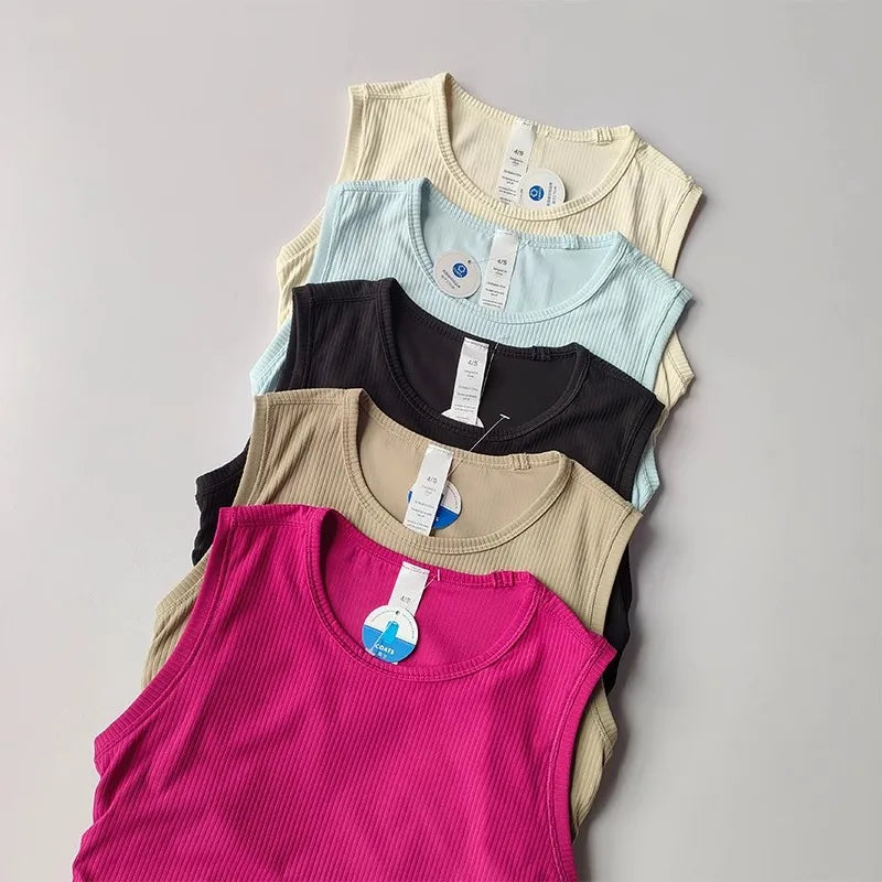 2024 Summer Women's Sports Vest Tank Vest Sleeveless Yoga Vest Ruched Slim-fit Quick-dry Sports Tops Running Shirt Fitness Top