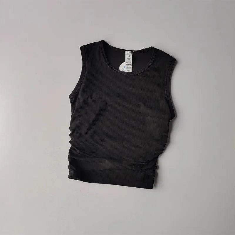 2024 Summer Women's Sports Vest Tank Vest Sleeveless Yoga Vest Ruched Slim-fit Quick-dry Sports Tops Running Shirt Fitness Top
