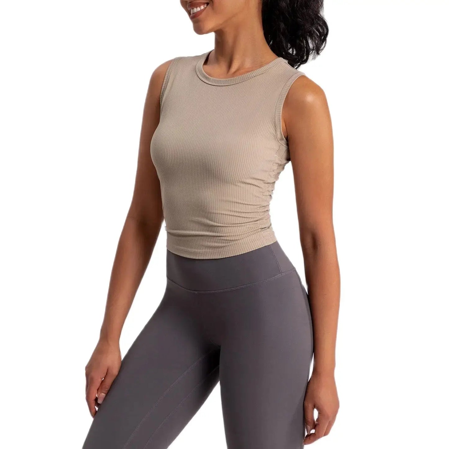 2024 Summer Women's Sports Vest Tank Vest Sleeveless Yoga Vest Ruched Slim-fit Quick-dry Sports Tops Running Shirt Fitness Top