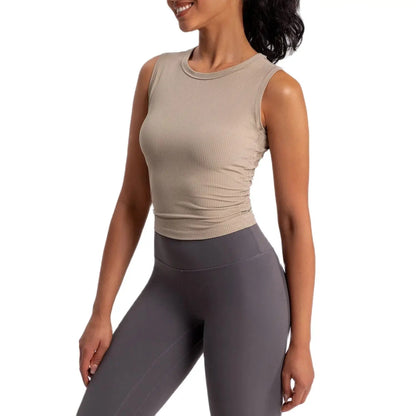 2024 Summer Women's Sports Vest Tank Vest Sleeveless Yoga Vest Ruched Slim-fit Quick-dry Sports Tops Running Shirt Fitness Top