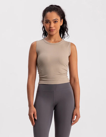 2024 Summer Women's Sports Vest Tank Vest Sleeveless Yoga Vest Ruched Slim-fit Quick-dry Sports Tops Running Shirt Fitness Top