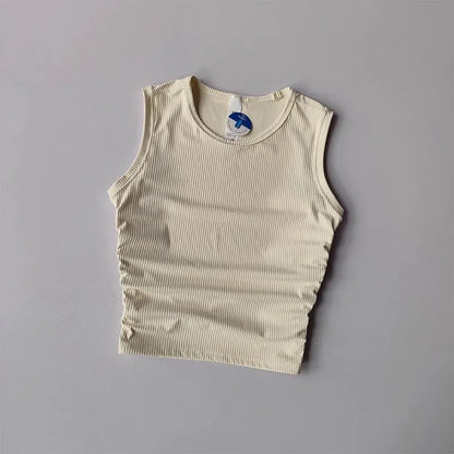 2024 Summer Women's Sports Vest Tank Vest Sleeveless Yoga Vest Ruched Slim-fit Quick-dry Sports Tops Running Shirt Fitness Top