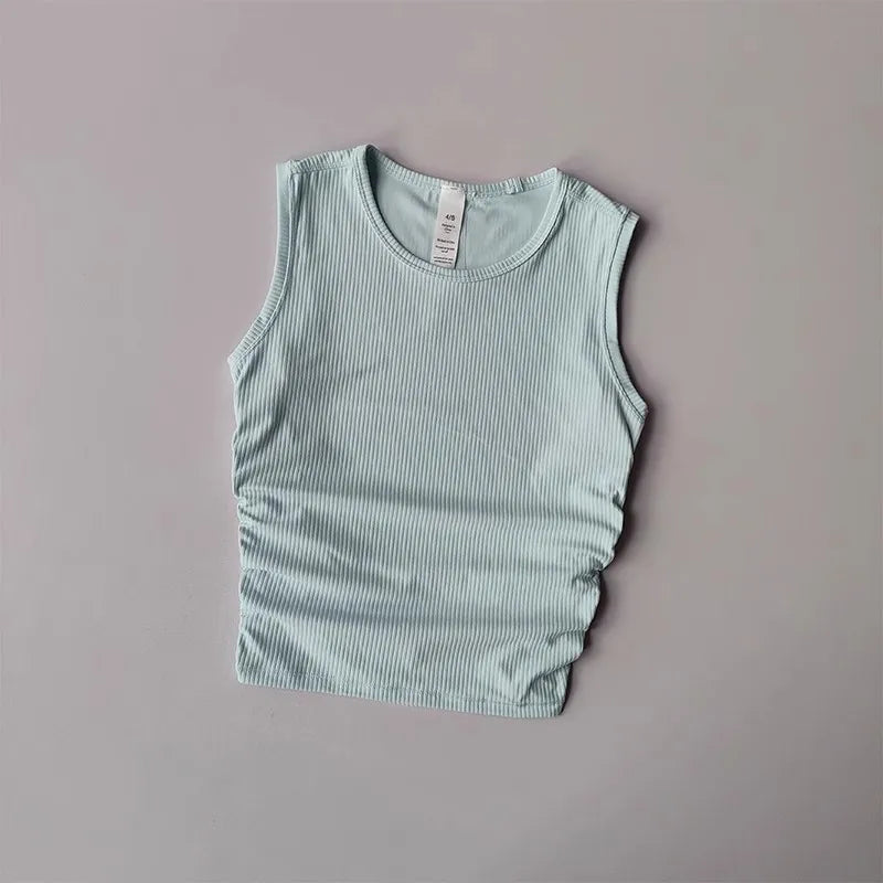2024 Summer Women's Sports Vest Tank Vest Sleeveless Yoga Vest Ruched Slim-fit Quick-dry Sports Tops Running Shirt Fitness Top