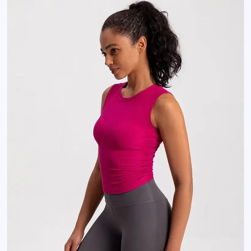 2024 Summer Women's Sports Vest Tank Vest Sleeveless Yoga Vest Ruched Slim-fit Quick-dry Sports Tops Running Shirt Fitness Top