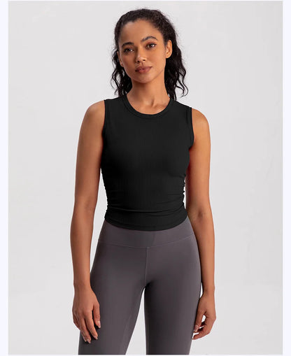 2024 Summer Women's Sports Vest Tank Vest Sleeveless Yoga Vest Ruched Slim-fit Quick-dry Sports Tops Running Shirt Fitness Top