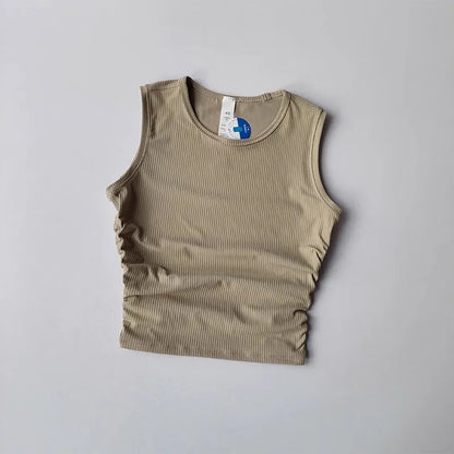 2024 Summer Women's Sports Vest Tank Vest Sleeveless Yoga Vest Ruched Slim-fit Quick-dry Sports Tops Running Shirt Fitness Top